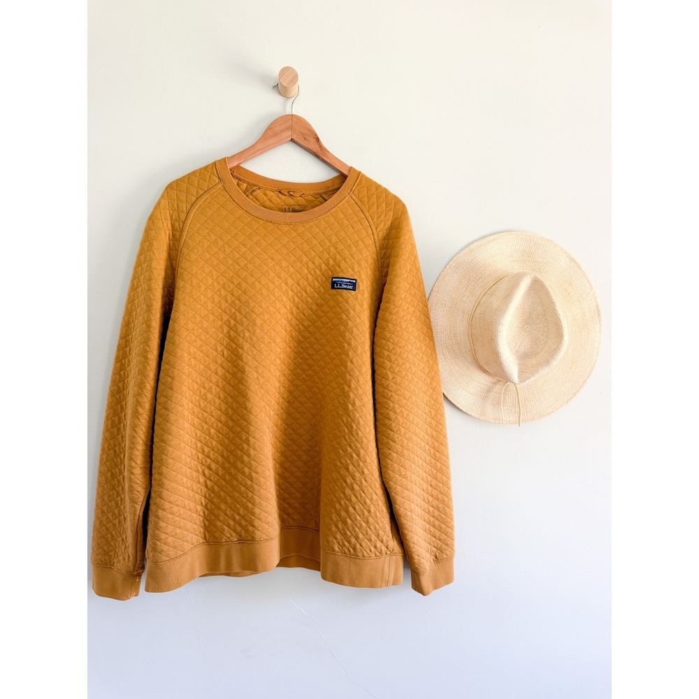 L.L.Bean | Quilted Crewneck Sweatshirt Mustard Yellow | Sz L
